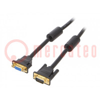 Cable; D-Sub 15pin HD socket,D-Sub 15pin HD plug; black; 3m