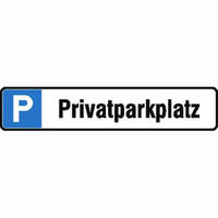Parkplatzschild Symbol: P, Text: Privatparkplatz, Alu geprägt, Größe 52x11 cm