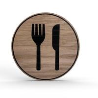 Tello Wood Holz-Türschild rund Material: Eiche Furnier, selbstklebend, Ø 10,0 cm, Farbe: Eiche, Motiv: Schwarz Version: 09 - Restaurant