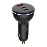 LDNIO C102 CAR CHARGER, USB + 2X USB-C, 160W + USB TO LIGHTNING CABLE (BLACK)