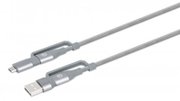 Manhattan 4-in-1 USB-Sync-/Ladekabel, USB-C-Stecker auf USB-C-Stecker mit USB-A- und USB Micro-B-Adaptern, 480 Mbit/s, 3 A/60 W, 1 m, Stoffummantelung, Space Grau