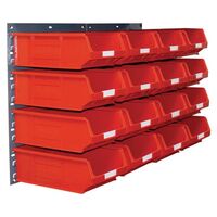 Wall mounted louvre panel and small parts bin kits 16 bins, choice of colour