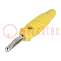 Plug; 4mm banana; 16A; 60VDC; yellow; 3mΩ; 1.5mm2; nickel plated