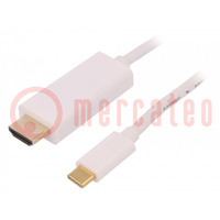 Adapter; USB 3.1; HDMI plug,USB C plug; 1m; white