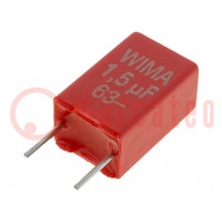 Capacitor: polyester; 1.5uF; 40VAC; 63VDC; 5mm; ±10%; 4.5x9.5x7.2mm