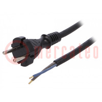 Cable; 2x1.5mm2; CEE 7/17 (C) plug,wires; rubber; 4m; black; 16A