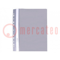 Document wallet; with holes; A4; grey; PVC