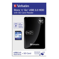 Verbatim zewnętrzny dysk twardy z czytnikiem kart pamięci, Store N Go, 2.5", USB 3.0 (3.2 Gen 1), 1TB, 53421, czarny, + SD karta 1