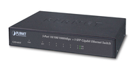 PLANET 5-Port 10/100/1000T +1-Port Nie zarządzany Gigabit Ethernet (10/100/1000) Czarny
