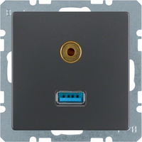 Berker USB/3,5 mm Audio Steckdose Q.1/Q.3 anthrazit, samt