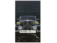 Geburtstagskarte ABC Oldtimer schwarz mit verstellbarer Zahl