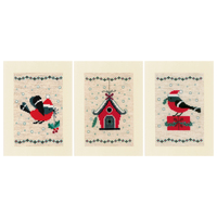 Cross Stitch Kit: Greetings Cards: Christmas Bird and House: Set of 3
