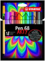 STABILO Pen 68 ARTY feutre de dessin pointe moyenne - Etui carton de 18 feutres - Coloris assortis