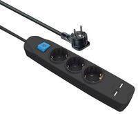 Steckdosenleiste 3-fach + 2x USB (2,1A), mit Schalter, flachen Schutzkontaktstecker, Berührungsschut