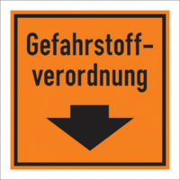 Fahnenschild - Gefahrstoffverordnung, Orange/Schwarz, 20 x 20 cm, Kunststoff