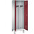 Armario guardarropa EVOLO, puertas batientes que cierran al ras entre sí, 2 compartimentos, anchura de compartimento 300 mm, con patas, gris luminoso / rojo rubí.