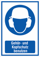 Kombischild - Gehör- und Kopfschutz benutzen, Blau, 37.1 x 26.2 cm, Kunststoff