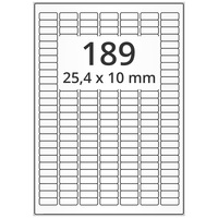 Wetterfeste Folienetiketten 25,4 x 10 mm, weiß, 18.900 Polyesteretiketten auf 100 DIN A4 Bogen, Universaletiketten permanent