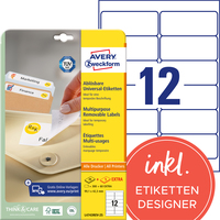 Universal-Etiketten, ablösbar, A4, 99,1 x 42,3 mm, 30 Bogen/360 Etiketten, weiß