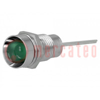 Indicator: LED; recessed; green; Ø8.2mm; IP40; for PCB; brass