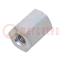 Screwed spacer sleeve; 8mm; Int.thread: M3; hexagonal; steel; zinc