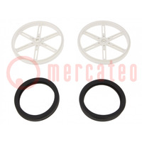 Wheel; white; Shaft: knurled; push-in,screw; Ø: 90mm; W: 10mm; 2pcs.