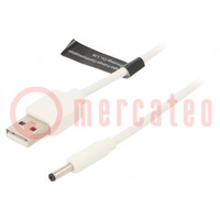 Cable; USB A plug,DC 3,5/1,35 plug; white; 1m; Core: Cu