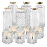 Vasen und Teelicht-/Kerzenhalterset Abebi; 13.2 cm (H); transparent/gold