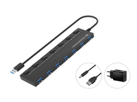 Conceptronic HUBBIES19BP 7-Port USB 3.0 HUB with Power Adapter, 90cm Cable, Individual Power Switch, USB 3.2 Gen 1