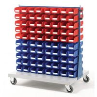 Louvre panel trolleys with small parts bins - Complete with containers Double sided