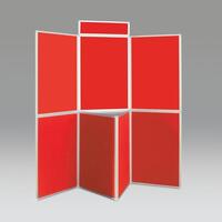 Aluminium framed, large panel, folding display panel kit - 7 panel and table top, red