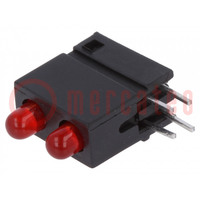 LED; in housing; red; 3mm; No.of diodes: 2; 20mA; Lens: red,diffused