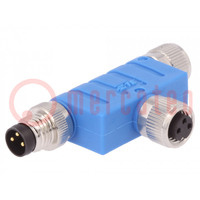 T adapter; M8 male,M8 female x2; PIN: 3; T; IP67; Polarisation: A