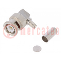 Connector: BNC; plug; male; angled 90°; 50Ω; RG223,RG400; for cable