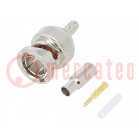 Plug; BNC; male; straight; 75Ω; crimped; for cable; POM; gold-plated