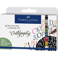 Faber-Castell 167508 kalligrafiepen Zwart, Blauw, Bruin, Goud, Groen, Grijs, Roze, Wit 8 stuk(s)
