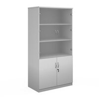 Deluxe combination unit with glass upper doors 2000mm high with 4 shelves - whit