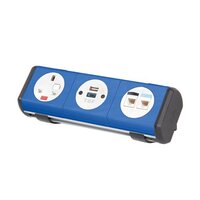 Hubble clip-on power module 1 x UK socket and 1 x TUF (A&C connectors) USB charger, 2 x RJ45 sockets - dark blue