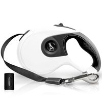 BLUZELLE Extendable Dog Leash for Small & Large Dogs, Retractable Dog Lead 3m/5m/8m with Metal 360° Carabiner Clip Snap Hook, Ergonomic Handle, Flexible Nylon Strap White