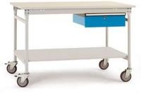 Manuflex BB5357.0002 Komplett BASIS oldalsó asztal műanyag tetején + egyetlen fiókkal, WxDxH: 1500 x 800 x 850 mm Élénk szürke (RAL 7035)