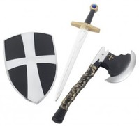 Kit de Caballero Cruzado Infantil: Hacha, Espada y Escudo Universal Niños