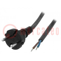 Cable; 2x1.5mm2; CEE 7/17 (C) plug,wires; rubber; Len: 3m; black