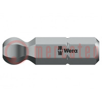 Screwdriver bit; hex key,spherical; HEX 6mm; Overall len: 25mm