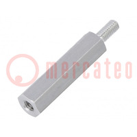 Screwed spacer sleeve; 20mm; Int.thread: M2,5; Ext.thread: M2,5
