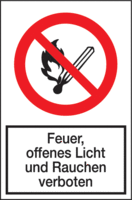 Warnaufsteller - Feuer, offenes Licht und Rauchen verboten, Weiß, 48 x 25 cm