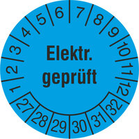 Prüfplakette, Elektr. Geprüft, 1000 Stk/Rolle, 2,0 cm Version: 2027 - Prüfjahre: 2027-2032, hellblau/schwarz
