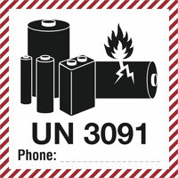 SafetyMarking Etikett UN 3091 Li-Metall-Bat., Phone: zur Selbstbes., 100er Rolle