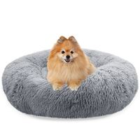 BLUZELLE Dog Bed for Small Dogs & Cats, 24" Donut Dog Bed Washable, Round Plush Dog Pillow Fluffy Cat Bed Cat Pillow, Calming Pet Mattress Soft Pad Comfort No-Skid Light Grey