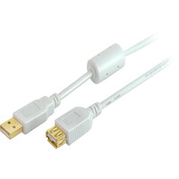 USB Kabel A St./A Buchse FERRIT verg. 2.0 weiß 2m