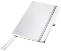 Leitz Style Notebook A5 ruled with softcover White metallic 80 sheets. With fastener, pen holder and inside pockets.